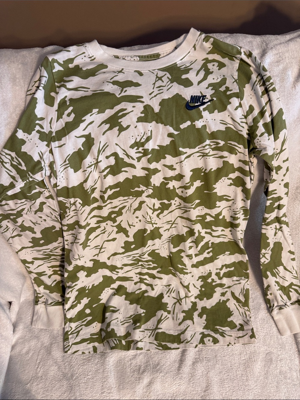 Nike Olive Camo Long Sleeve Tee with Navy Swoosh